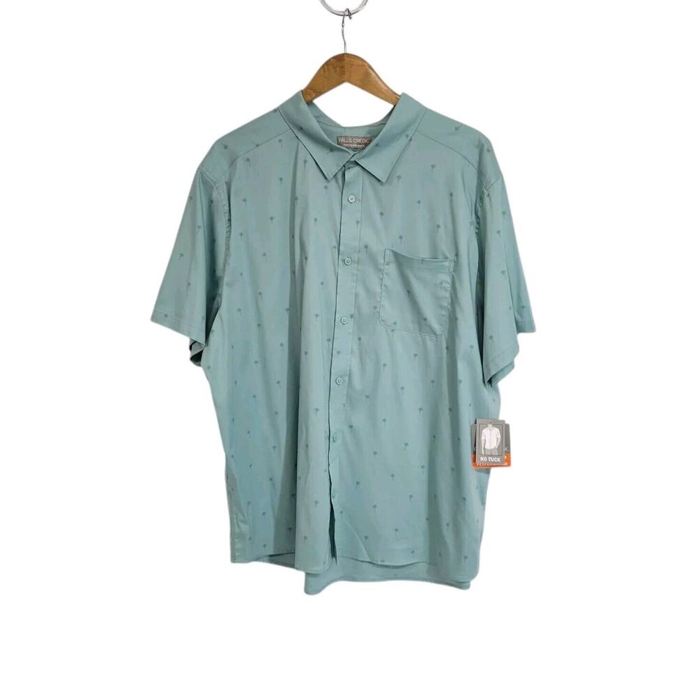 Falls Creek Performance Teal Palm Tree Short Sleeve Button Up Shirt XXXL NWT